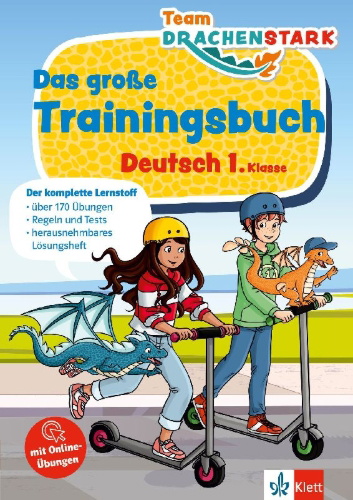 Buchcover und Innenansicht für das Buch: Team Drachenstark: Das große Trainingsbuch Deutsch 1. Klasse