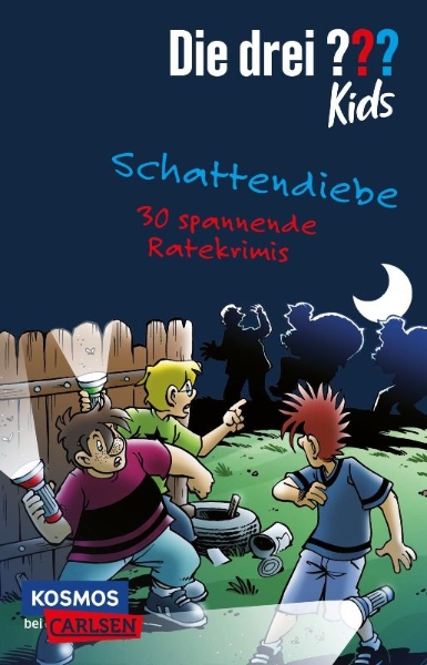 Buchcover und Innenansicht für das Buch: Die drei ??? Kids: Schattendiebe. 30 spannende Ratekrimis!