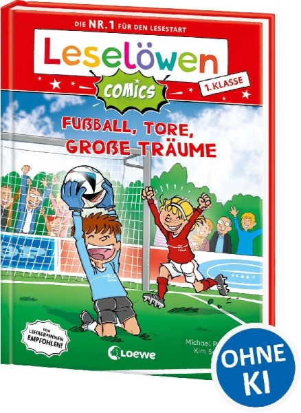 Buchcover und Innenansicht für das Buch: Leselöwen Comics 1. Klasse - Fußball, Tore, große Träume