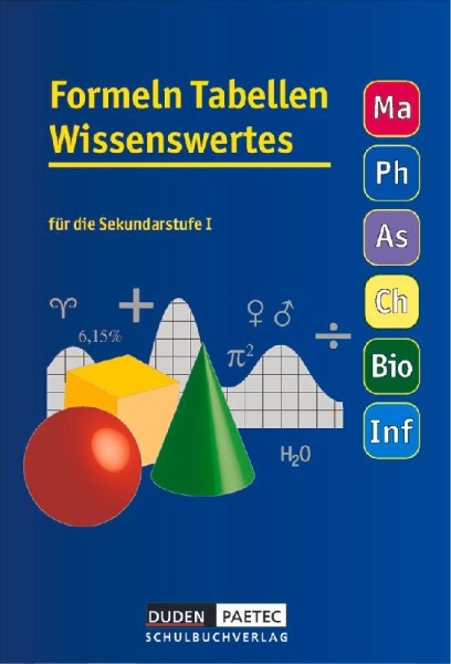 Buchcover und Innenansicht für das Buch: Formeln, Tabellen, Wissenswertes für die Sekundarstufe I. RSR