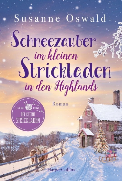 Buchcover und Innenansicht für das Buch: Schneezauber im kleinen Strickladen in den Highlands