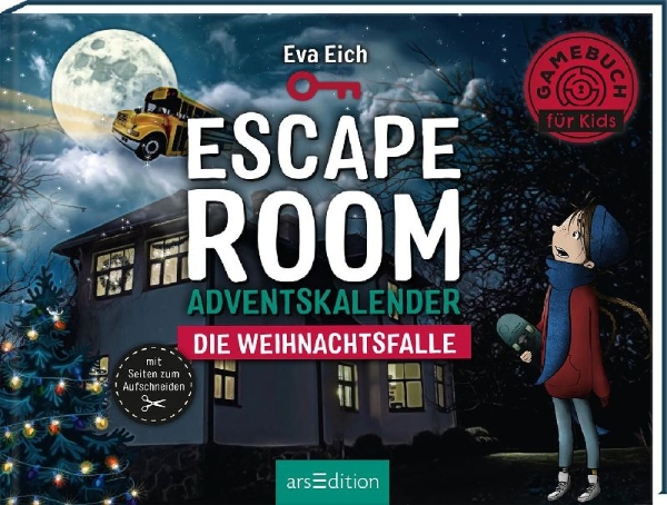 Buchcover und Innenansicht für das Buch: Escape Room Adventskalender. Die Weihnachtsfalle