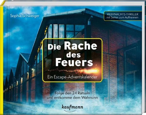 Buchcover und Innenansicht für das Buch: Die Rache des Feuers - Ein Escape-Adventskalender