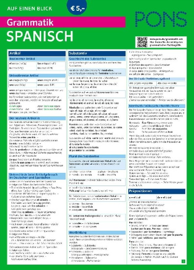 Buchcover und Innenansicht für das Buch: PONS Grammatik auf einen Blick Spanisch