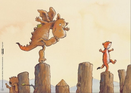 Buchcover und Innenansicht für das Buch: Kamishibai Bilderbuchkarten 'Kleiner Drache Kunterbunt'