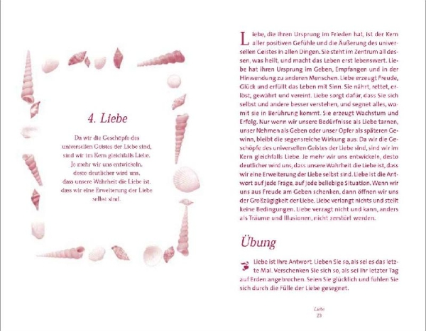 Buchcover und Innenansicht für das Buch: 100 Geheimnisse der Liebe - Geschenke zur Heilung der Herzen und zur Vermehrung des Glücks