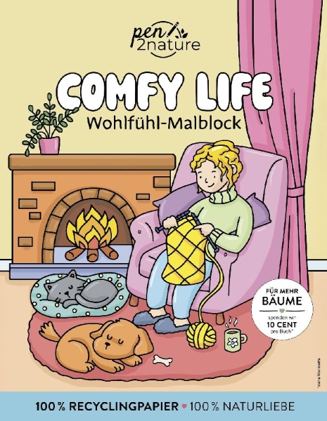 Buchcover und Innenansicht für das Buch: Comfy Life: Wohlfühl-Malblock Cozy Coloring | Ausmalen und entspannen