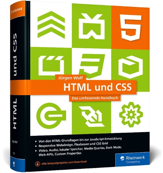 Buchcover und Innenansicht für das Buch: HTML und CSS