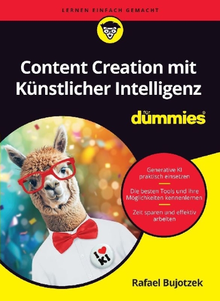 Buchcover und Innenansicht für das Buch: Content Creation mit Künstlicher Intelligenz für Dummies