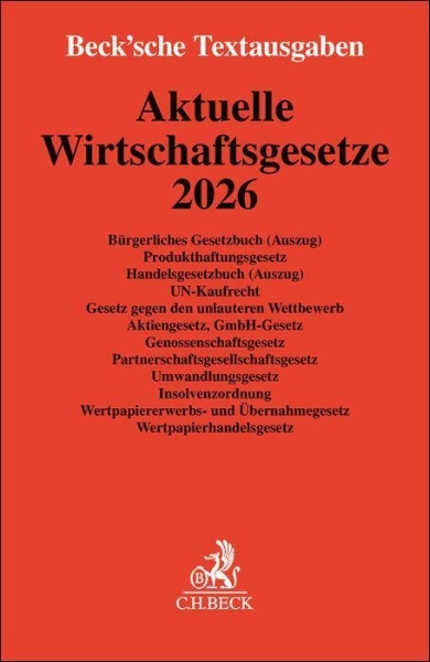 Buchcover und Innenansicht für das Buch: Aktuelle Wirtschaftsgesetze 2026
