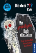 Buchcover und Innenansicht für das Buch: Die drei ??? Kids, Das gruseligste Buch aller Zeiten