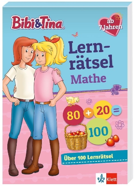Buchcover und Innenansicht für das Buch: Bibi & Tina: Mein Lernrätsel-Block Mathematik für die 2. Klasse