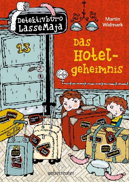 Buchcover und Innenansicht für das Buch: LasseMajas Detektivbyrå. Hotellmysteriet