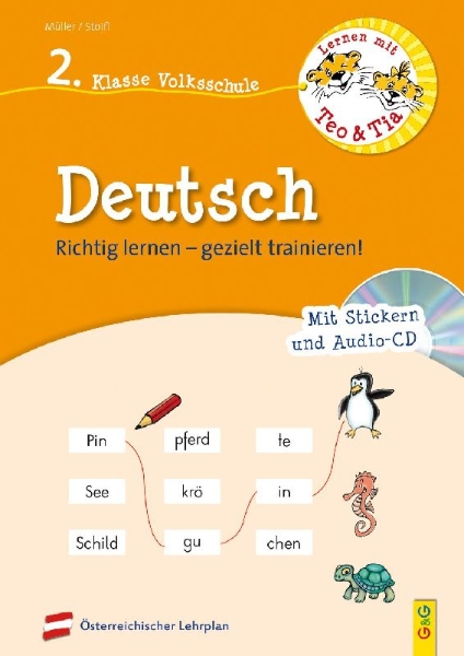 Buchcover und Innenansicht für das Buch: Lernen mit Teo und Tia Deutsch - 2. Klasse Volksschule mit CD