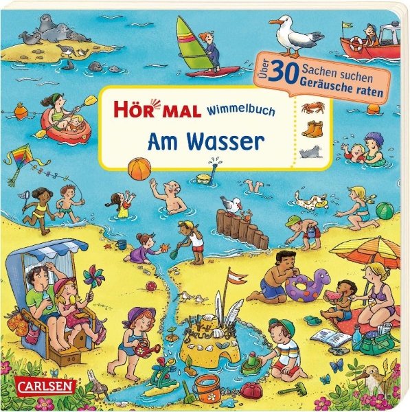 Buchcover und Innenansicht für das Buch: Hör mal (Soundbuch): Wimmelbuch: Am Wasser
