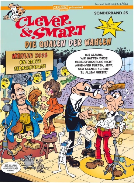 Buchcover und Innenansicht für das Buch: Mortadelo y Filemon: Elecciones