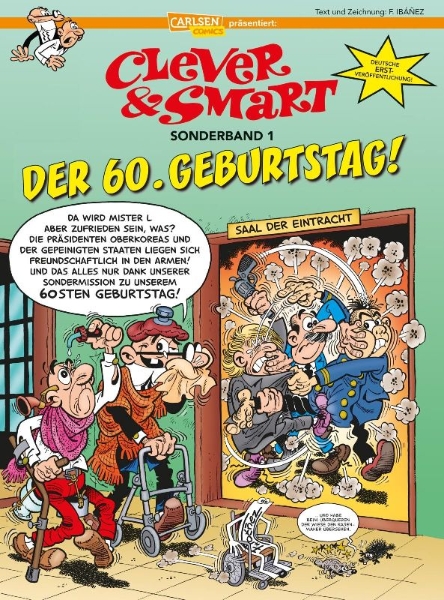 Buchcover und Innenansicht für das Buch: Mortadelo y Filemon: El 60 aniversario