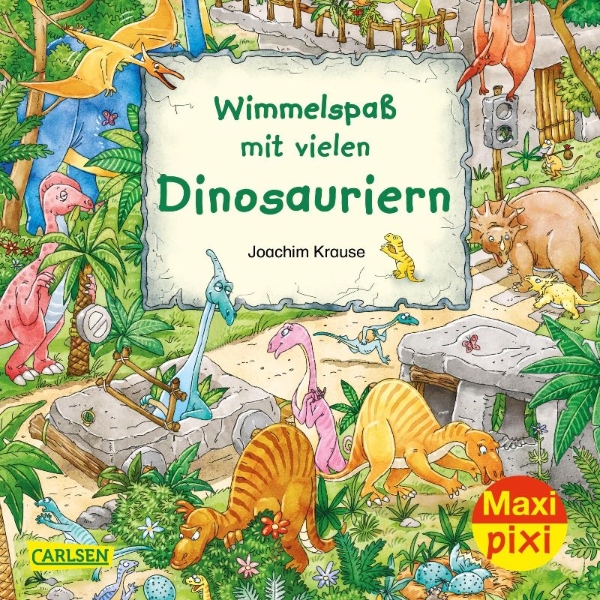 Buchcover und Innenansicht für das Buch: Maxi Pixi 337: VE 5 Wimmelspaß mit vielen Dinosauriern (5 Exemplare)