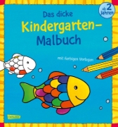 Buchcover und Innenansicht für das Buch: Das dicke Kindergarten-Malbuch: Mit farbigen Vorlagen und lustiger Fehlersuche