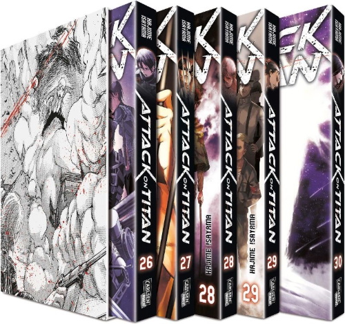 Buchcover und Innenansicht für das Buch: Attack on Titan, Bände 26-30 im Sammelschuber mit Extra
