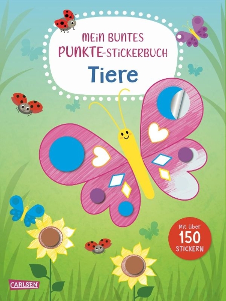 Buchcover und Innenansicht für das Buch: Mein buntes Punkte-Stickerbuch: Tiere