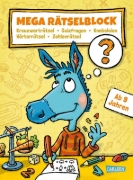 Buchcover und Innenansicht für das Buch: Mega Rätselblock - Kreuzworträtsel, Quizfragen, Knobeleien, Wörterrätsel, Zahlenrätsel