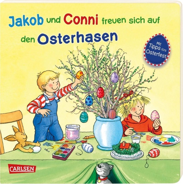 Buchcover und Innenansicht für das Buch: Jakob und Conni freuen sich auf den Osterhasen