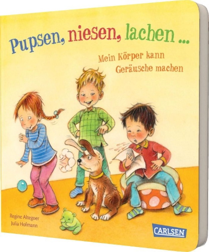 Buchcover und Innenansicht für das Buch: Pupsen, Niesen, Lachen ... Mein Körper kann Geräusche machen