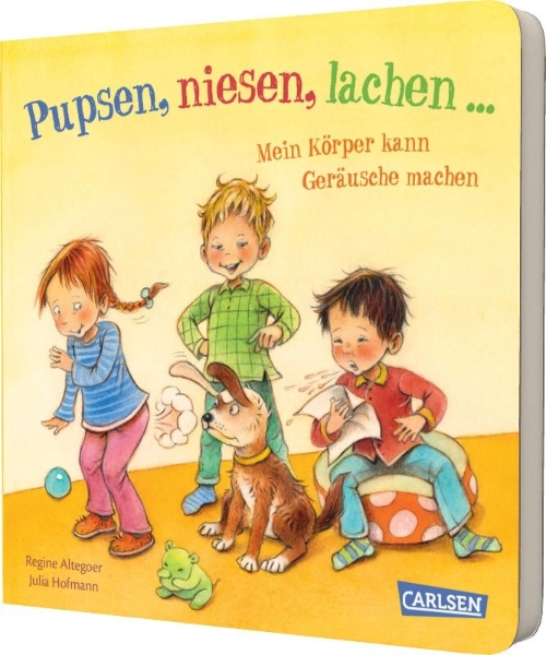 Buchcover und Innenansicht für das Buch: Pupsen, Niesen, Lachen ... Mein Körper kann Geräusche machen