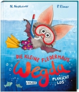 Buchcover und Innenansicht für das Buch: Die kleine Fledermaus Wegda: Wegda planscht los