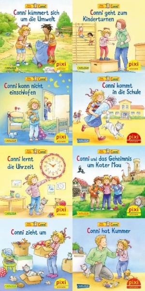 Buchcover und Innenansicht für das Buch: Pixi-8er-Set 300: Neue Abenteuer mit Conni (8x1 Exemplar)