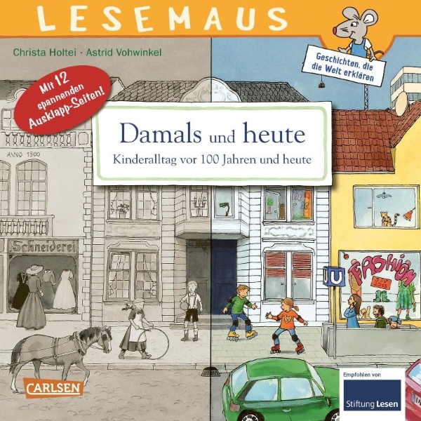 Buchcover und Innenansicht für das Buch: Damals und heute - Kinderalltag vor 100 Jahren und heute