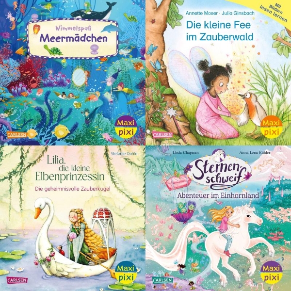 Buchcover und Innenansicht für das Buch: Maxi-Pixi-4er-Set 120: Fantasie und Magie (4x1 Exemplar)