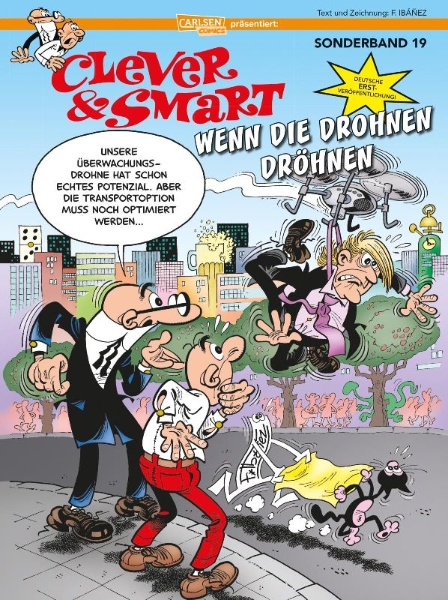 Buchcover und Innenansicht für das Buch: Mortadelo y Filemon: Drones Matones