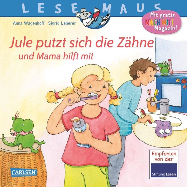 Buchcover und Innenansicht für das Buch: LESEMAUS 138: Jule putzt sich die Zähne - und Mama hilft mit