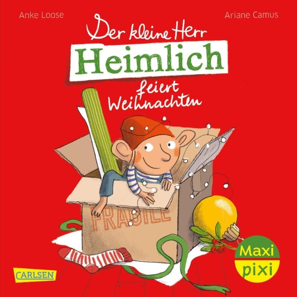 Buchcover und Innenansicht für das Buch: Maxi Pixi 479: Der kleine Herr Heimlich feiert Weihnachten