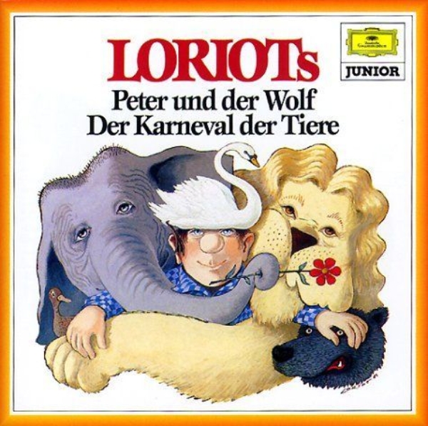 Buchcover und Innenansicht für das Buch: Loriots Peter und der Wolf / Der Karneval der Tiere. CD