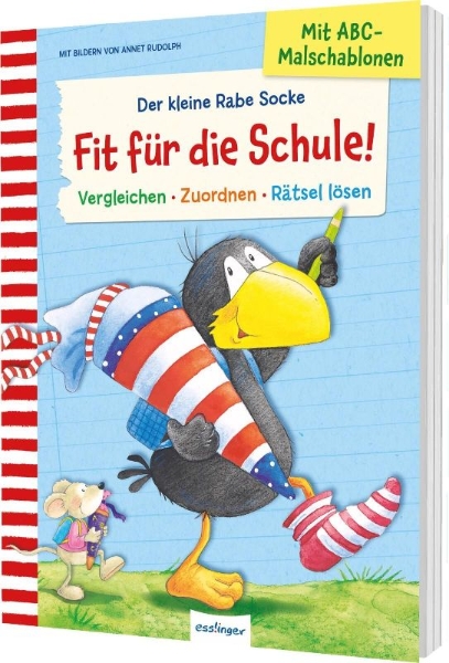 Buchcover und Innenansicht für das Buch: Der kleine Rabe Socke: Fit für die Schule!
