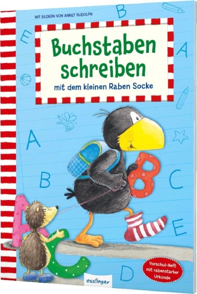 Buchcover und Innenansicht für das Buch: Buchstaben schreiben mit dem kleinen Raben Socke