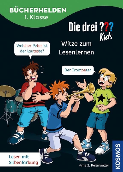Buchcover und Innenansicht für das Buch: Die drei ??? Kids, Bücherhelden 1. Klasse, Witze zum Lesenlernen