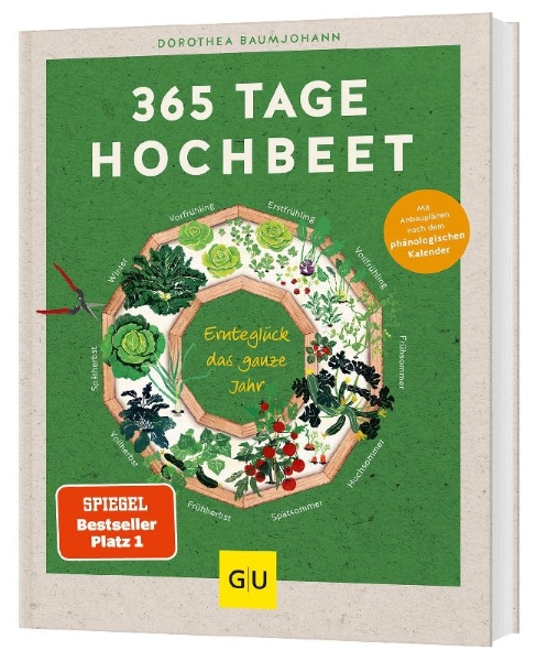 Buchcover und Innenansicht für das Buch: 365 Tage Hochbeet