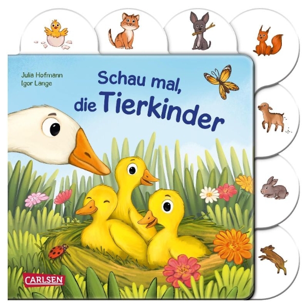 Buchcover und Innenansicht für das Buch: Schau mal, die Tierkinder