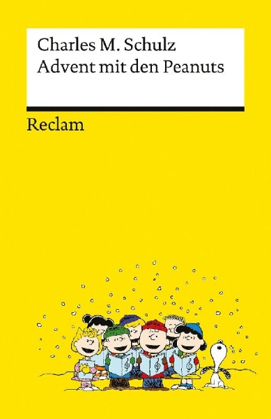 Buchcover und Innenansicht für das Buch: Advent mit den Peanuts. Adventskalenderbuch mit 24 Comics der beliebtesten Peanuts-Figuren  - Reclams Universal-Bibliothek
