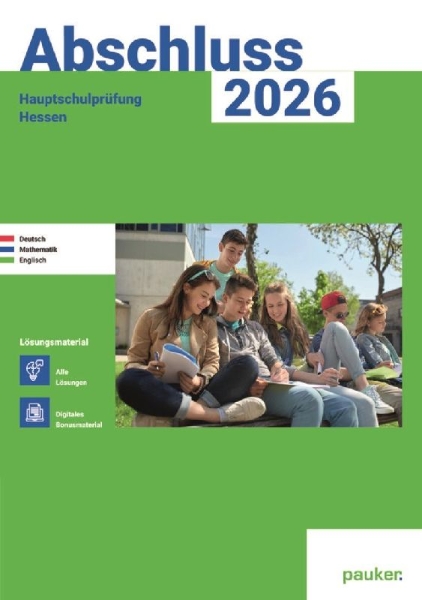 Buchcover und Innenansicht für das Buch: Abschluss 2026 - Hauptschule Hessen - Lösungsband - Deutsch, Mathe und Englisch