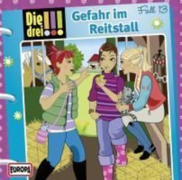 Buchcover und Innenansicht für das Buch: Die drei !!! 13. Gefahr im Reitstall (drei Ausrufezeichen)
