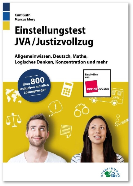 Buchcover und Innenansicht für das Buch: Einstellungstest JVA / Justizvollzug