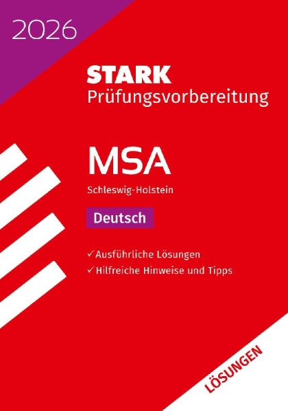 Buchcover und Innenansicht für das Buch: STARK Lösungen zu Deutsch - MSA 2026 Schleswig-Holstein - Prüfungsvorbereitung