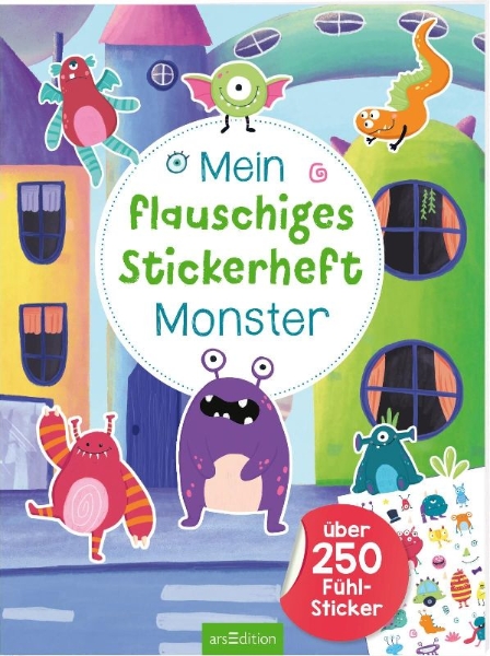 Buchcover und Innenansicht für das Buch: Mein flauschiges Stickerheft - Monster