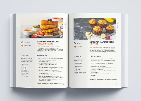 Buchcover und Innenansicht für das Buch: Easy Airfryer: Von schnellen Klassikern bis hin zu neuen Ideen | Alles aus deiner Heißluftfritteuse - Das Kochbuch