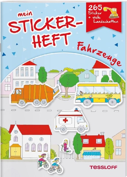 Buchcover und Innenansicht für das Buch: Mein Stickerheft. Fahrzeuge